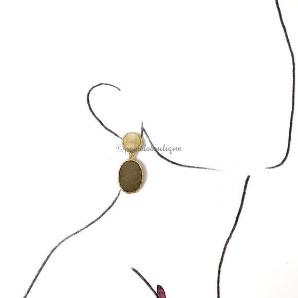 4/$25 Druzy Drop Earrings Ivory Tan - Picture 4 of 4